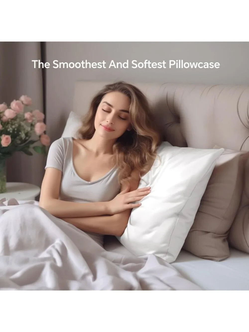 Luxurious White Silk Pillowcase Set of 2, Queen Size, Hidden Zipper, Soft